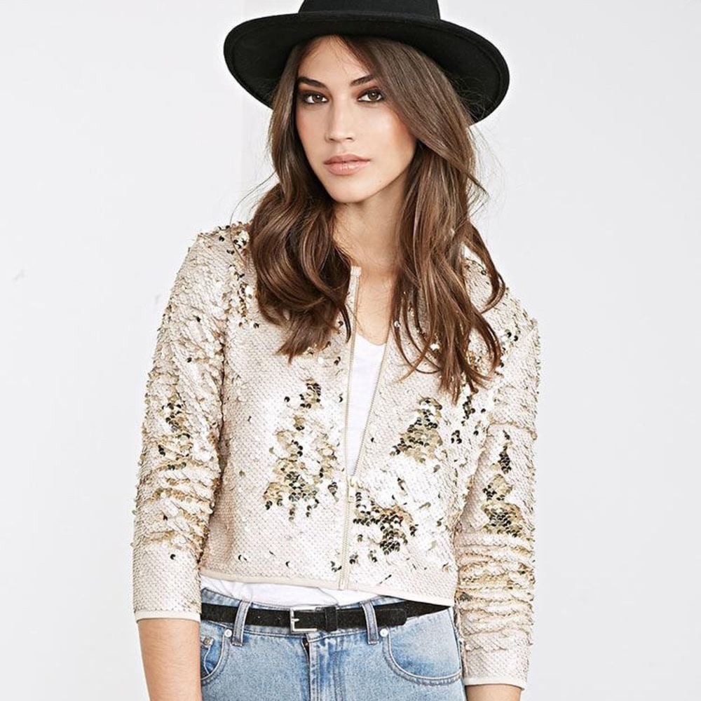 Forever 21 Nude Collarless Sequined Jacket BNWT